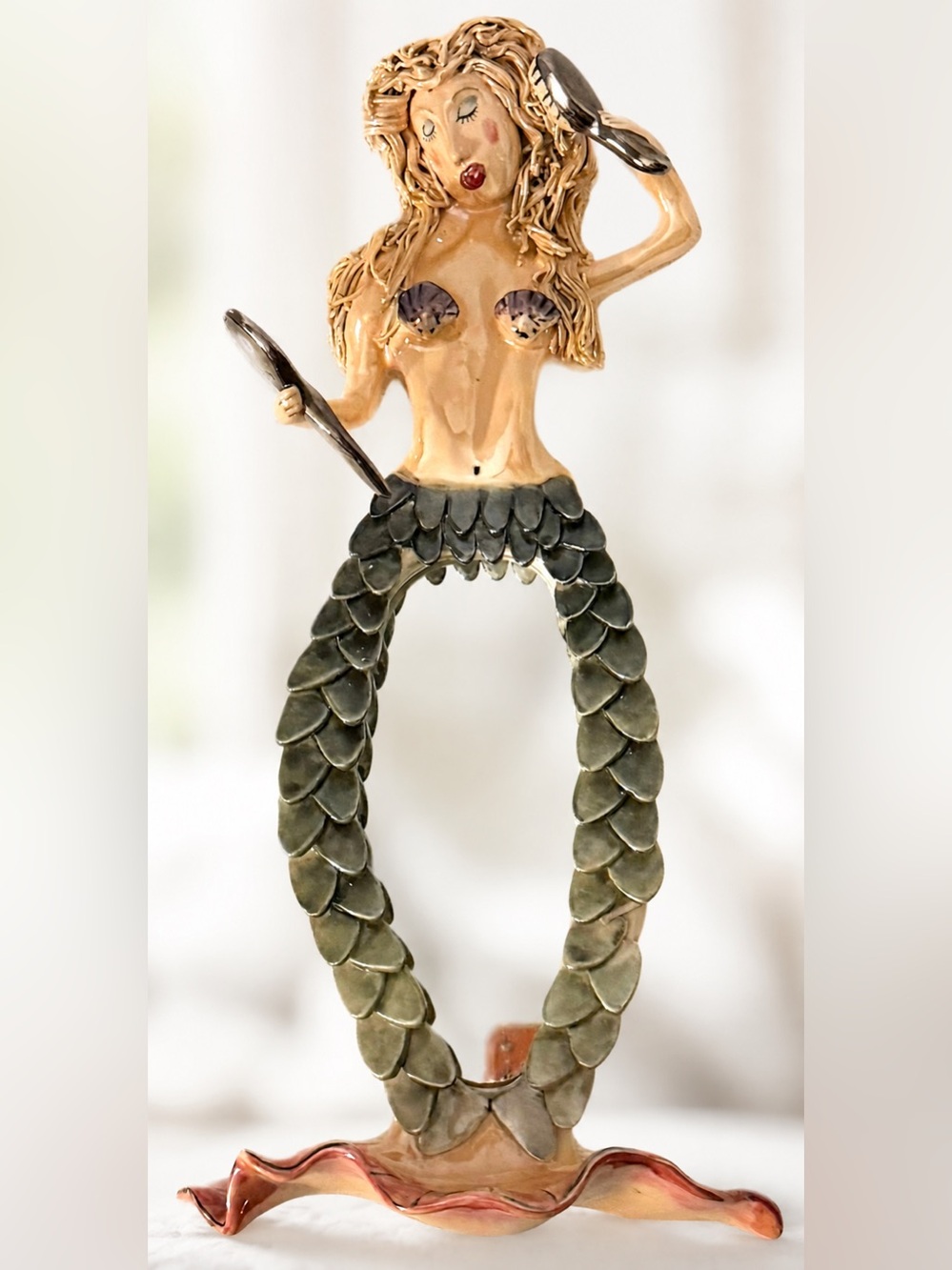 2000 Heather Goldminc Blue Sky Clayworks Mermaid Mirror Vintage Signed